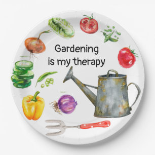 Gardening is my therapy vegetables watering pot paper plate