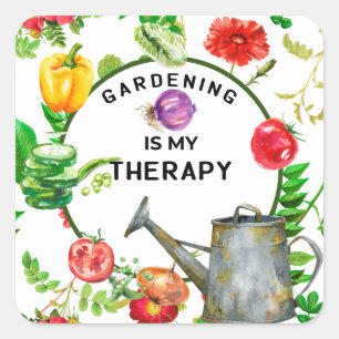 Gardening is my therapy vegetables  watering pot square sticker