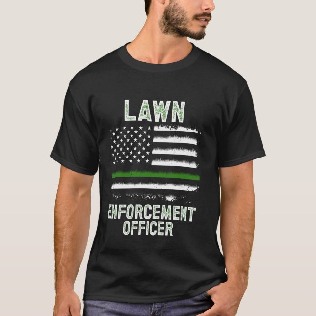 Gardening Lawn Mower American Flag Lawn Enforcemen T-Shirt (Front)