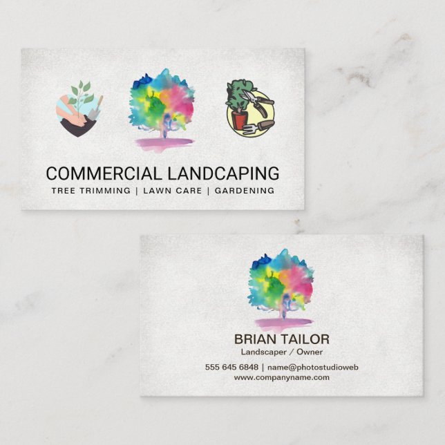 Gardening Logos | Watercolor Tree Business Card (Front/Back)