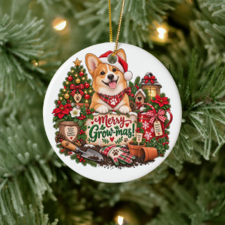 Gardening Lover Gift, Corgi Christmas Gardener Ceramic Tree Decoration