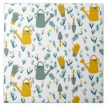 Gardening lovers: watering, can, gloves, herbs tile<br><div class="desc">Check out this cute gardener's pattern on this nice ceramic tile. Use it in your kitchen or in your garden or balcony.</div>