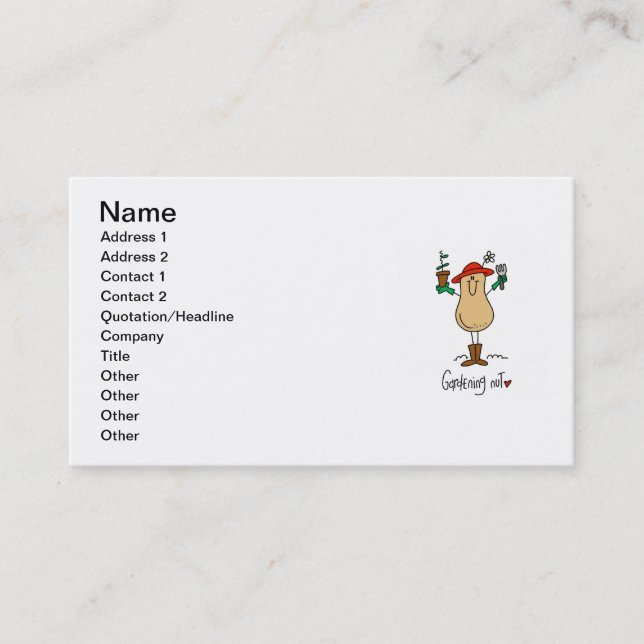 Gardening Nut T-shirts and Gifts Business Card (Front)