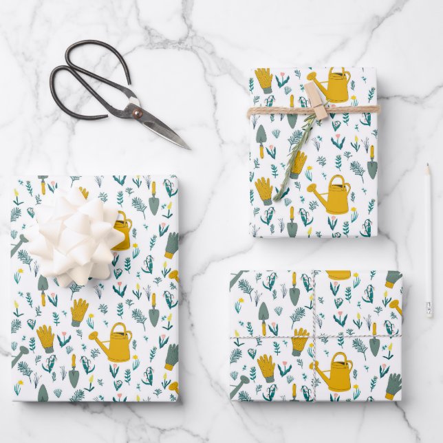 Gardening Pattern Watering Can Flowers Garden Gift Wrapping Paper Sheet (Front)