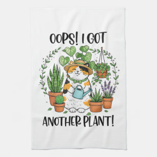 Gardening Planting Cat Oops I Got Another Plant Tea Towel