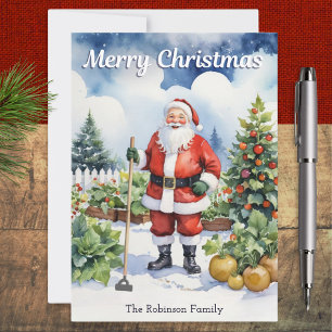 Gardening Santa Merry Christmas Vegetable Garden Holiday Card