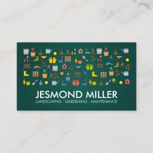 Gardening Services - colourful icons pattern Business Card
