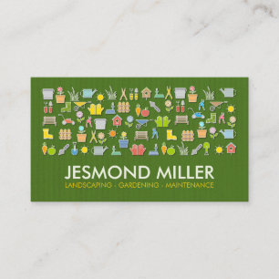 Gardening Services - colourful icons pattern Business Card