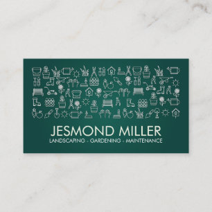 Gardening Services - white icons on emerald green Business Card