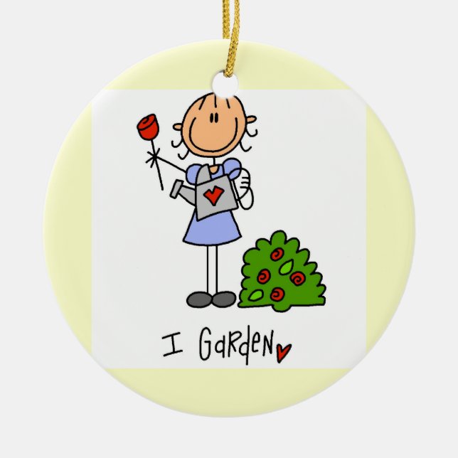 Gardening Stick Figure Ceramic Tree Decoration (Front)