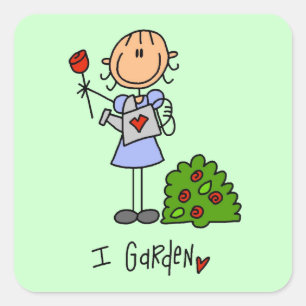 Gardening Stick Figure Square Sticker