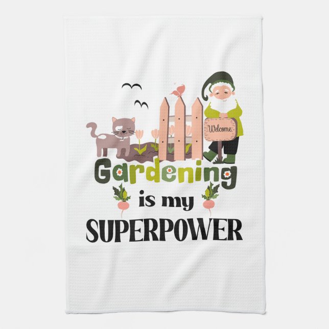 Gardening Superpower, Cute Gardener  Tea Towel (Vertical)