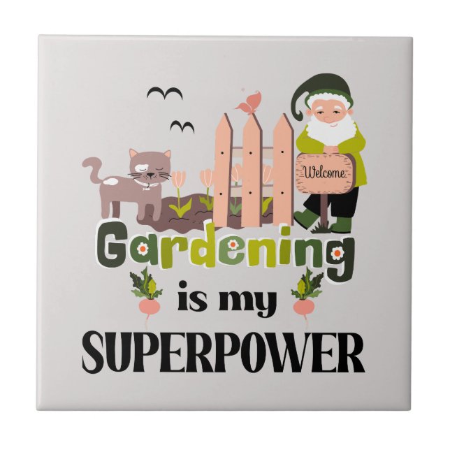 Gardening Superpower, Cute Gardener  Tile (Front)