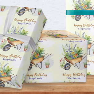 Gardening Themed Happy Birthday Personalized Wrapping Paper