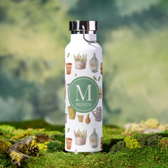 Gardening Tool Pattern Monogram Water Bottle (Outdoor)