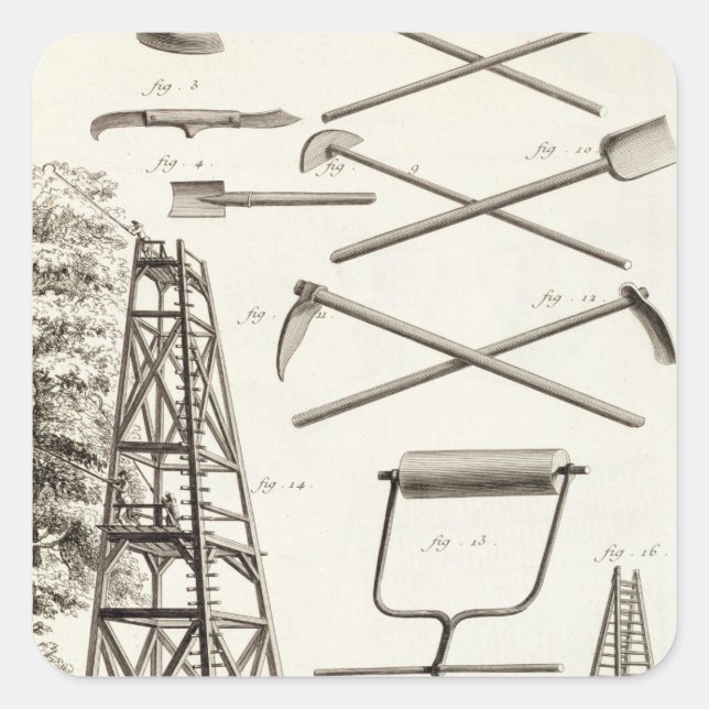 Gardening tools and a mobile pruning platform, fro square sticker (Front)