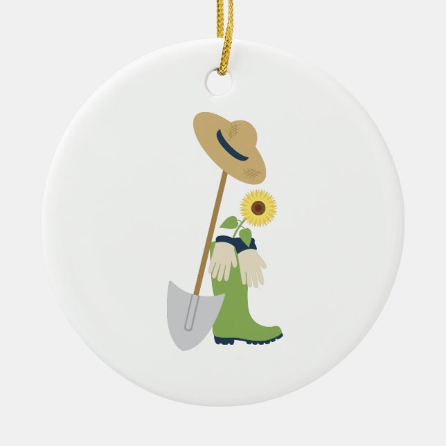 Gardening Tools Ceramic Tree Decoration (Front)