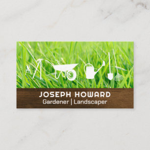 Gardening Tools   Cut Grass   Wooden Board Business Card