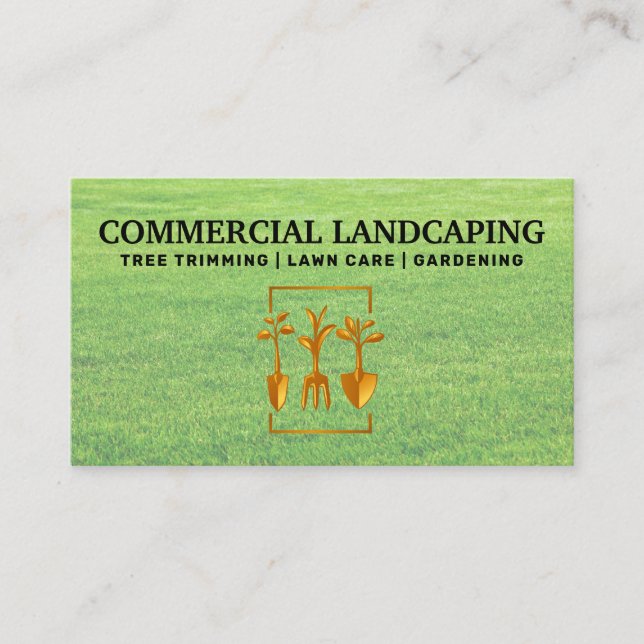 Gardening Tools Logo | Grass | Landscaping Business Card (Front)