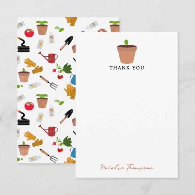 Gardening Tools Plants Gardener Nursery Pattern Thank You Card (Front/Back)