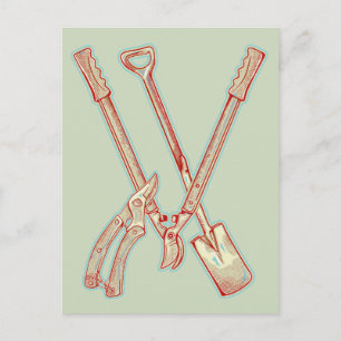 Gardening tools postcard