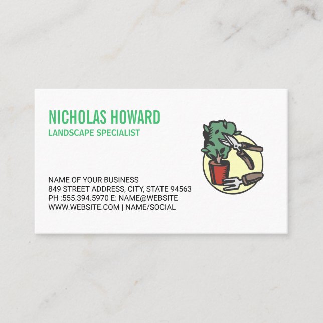 Gardening Tools Potted Plant Business Card (Front)