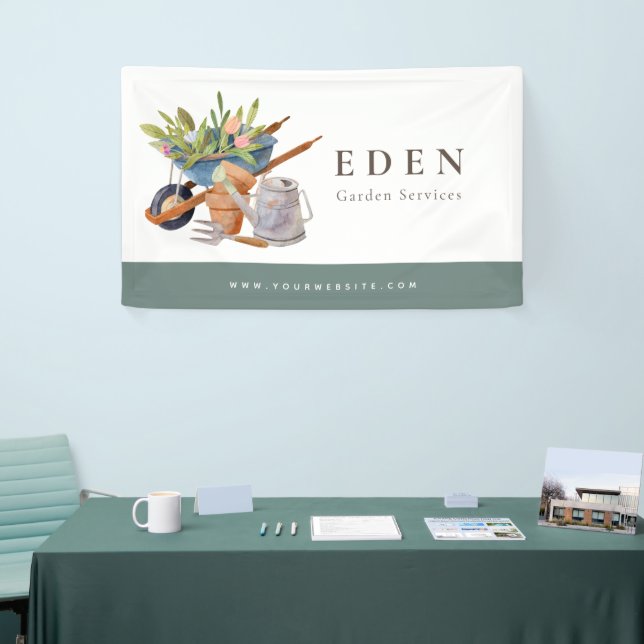 Gardening Tools Watercolor Garden Business Banner (Tradeshow)