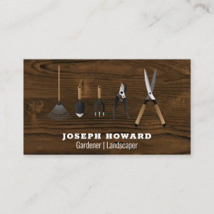 Gardening Tools Wood Board Table Business Card