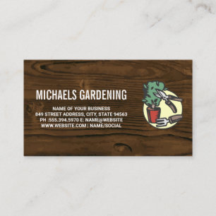 Gardening Tools   Wood Grain Background Business Card