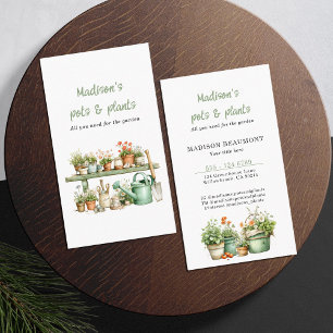 Gardening watercolor pots and plants business card