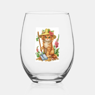 Gardening with Cats Stemless Wine Glass