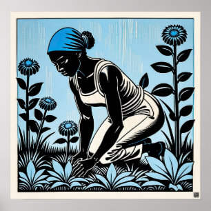 Gardening - Woodblock Print