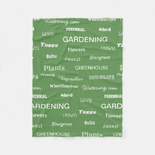 Gardening Words Patterned Garden Themed Green Fleece Blanket