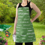 Gardening Words Patterned Stylish Green Garden Apron<br><div class="desc">An attractive apron for gardeners,  in green with an all over pattern of gardening themed words. The words are in white typography and in a variety of fonts. Ideal for garden lovers,  the stylish apron is washable and available in three sizes.</div>