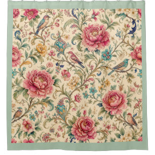 Gardens of Shiraz Songbirds & Peony Chintz Shower Curtain