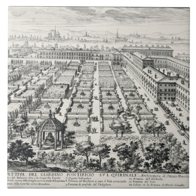Gardens of the Quirinale, from 'Li Giardini di Rom Tile (Front)