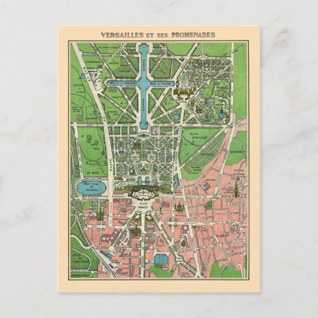 Gardens of Versailles, Restored Vintage 1920 Postcard (Front)