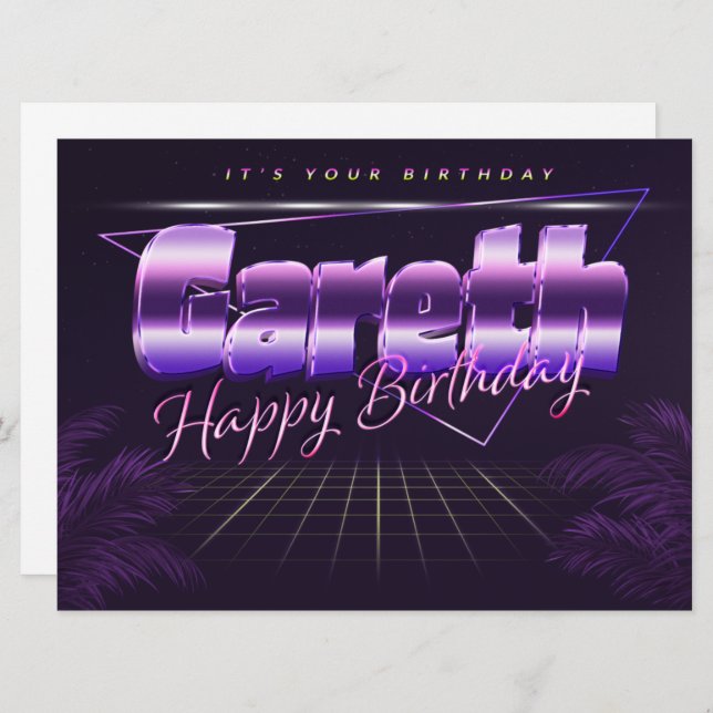 Gareth name first name lilac retro card birthday (Front/Back)