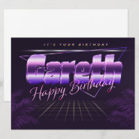 Gareth Name First Name Purple Retro Card Birthday