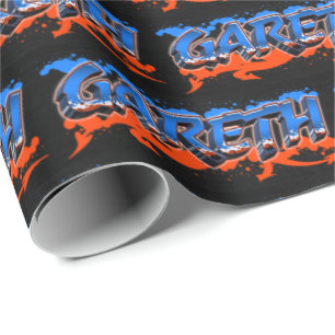 Gareth Vorname Name Graffiti blue orange Wrapping Paper