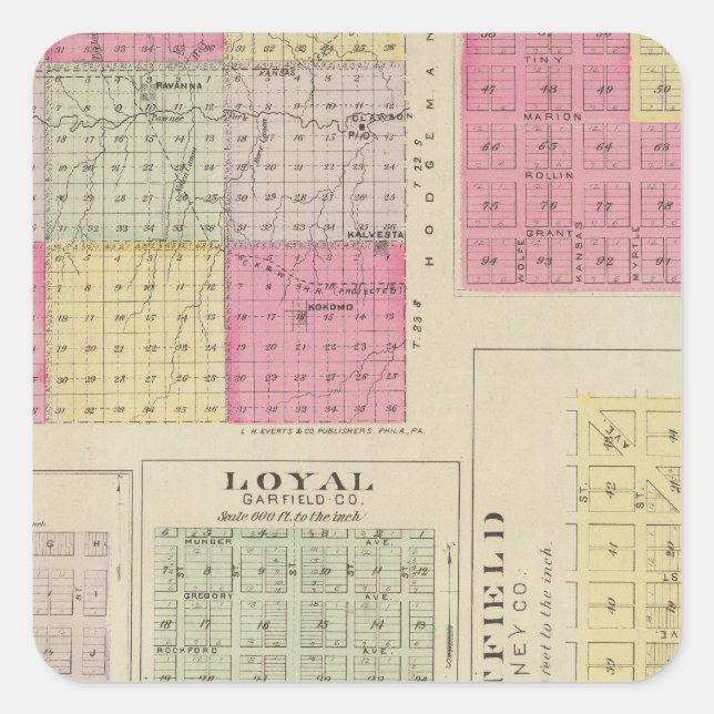 Garfield County, Creola, Ravanna, Loyal, Kansas Square Sticker (Front)