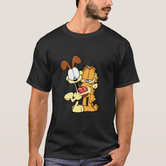 Garfield Cute Odie Hugging Garfield Cartoon Cat  T-Shirt (Front)