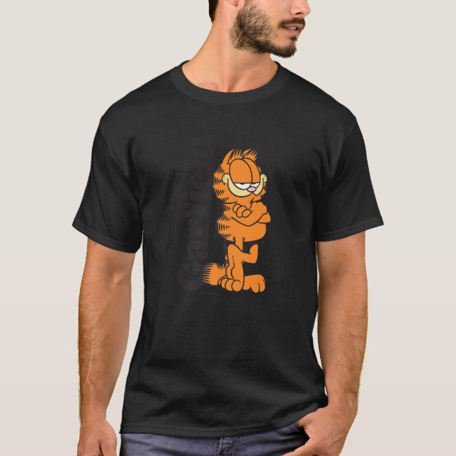 Garfield Leaning Against Logo Cartoon Cat Premium  T-Shirt (Front)