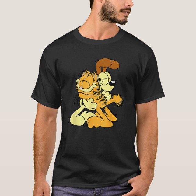 Garfield Odie Hugging Cute Cartoon Cat and Dog  T-Shirt (Front)