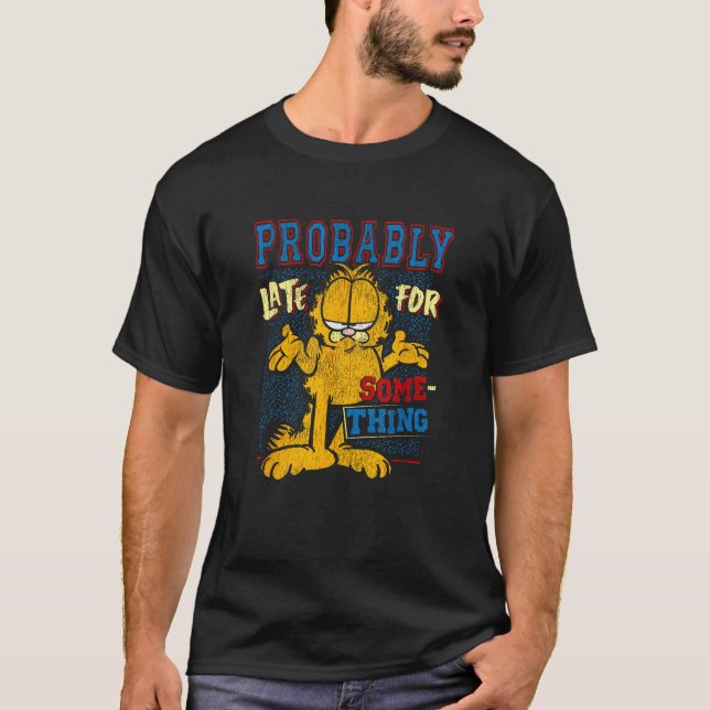 Garfield Probably Late For Something Distressed Vi T-Shirt (Front)