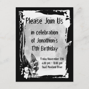 Gargoyle and Full Moon Gothic Birthday Invitation