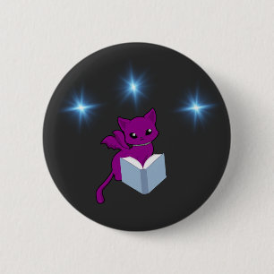 Gargoyle Cat/ Winged Cat Reading  6 Cm Round Badge