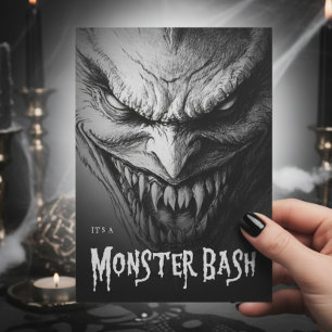 Gargoyle Ghoul Black & White Halloween Party Invitation