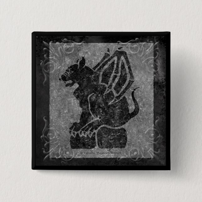 Gargoyle Grey Stone Scrolls 15 Cm Square Badge (Front)