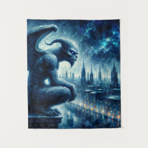 Gargoyle In Gothic City At Night Tapestry